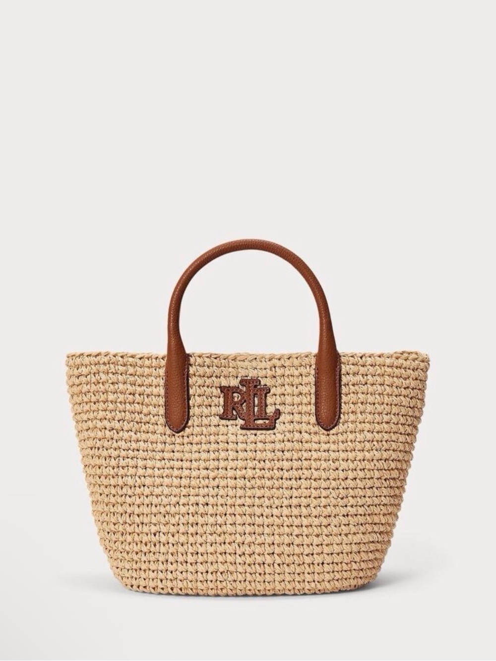 NWT Ralph Lauren Natural Woven Straw Tote with Brown Leather Handles